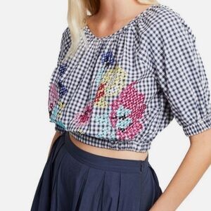 French Connection | Navy Gingham Floral Top
